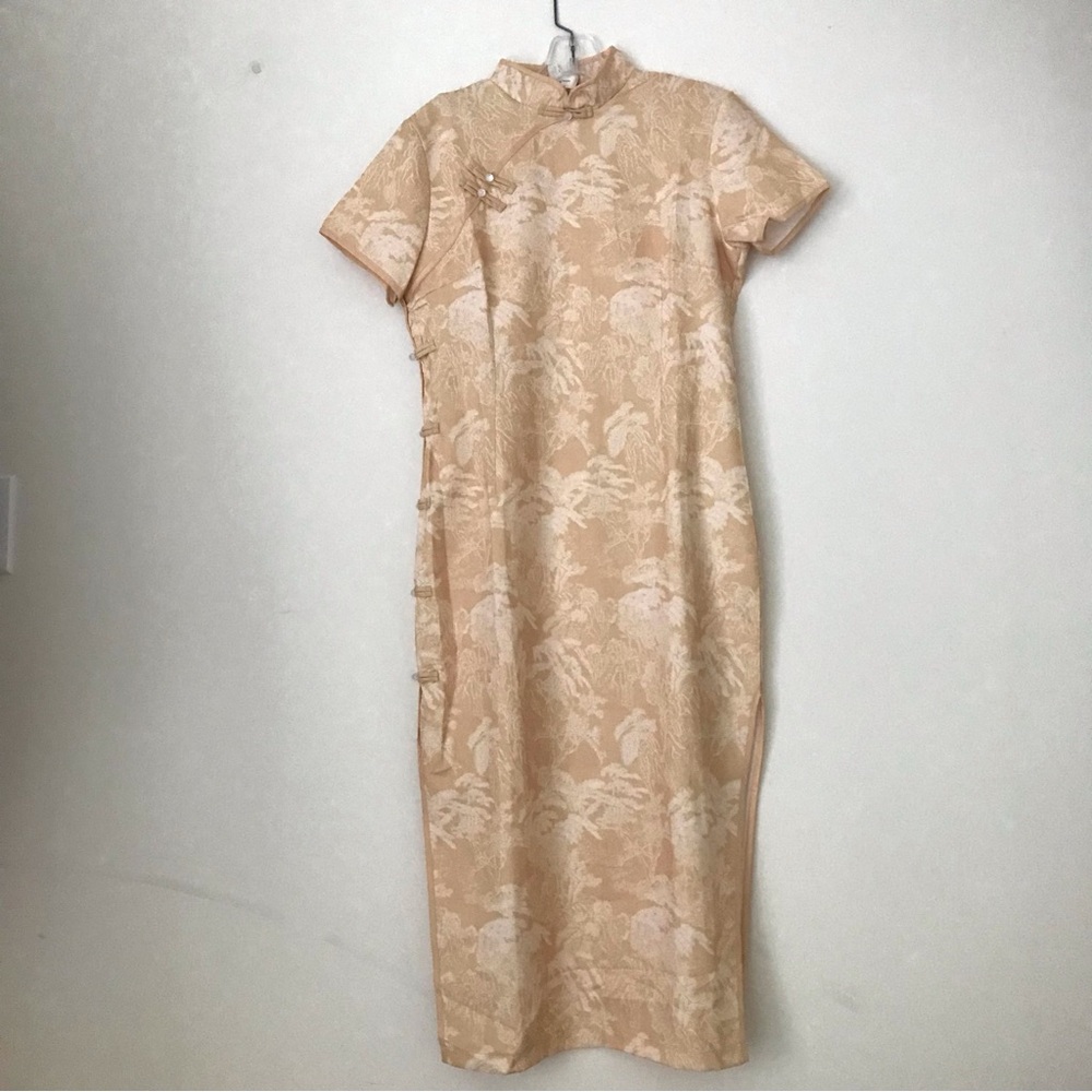 NWT Size S/M Vintage Beige Brocade Cheongsam Qipao Dress